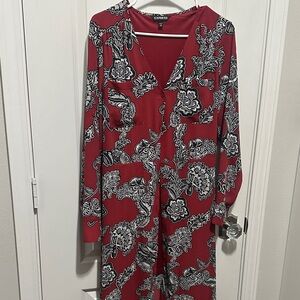 Express Red and White Floral Long Sleeve Dress